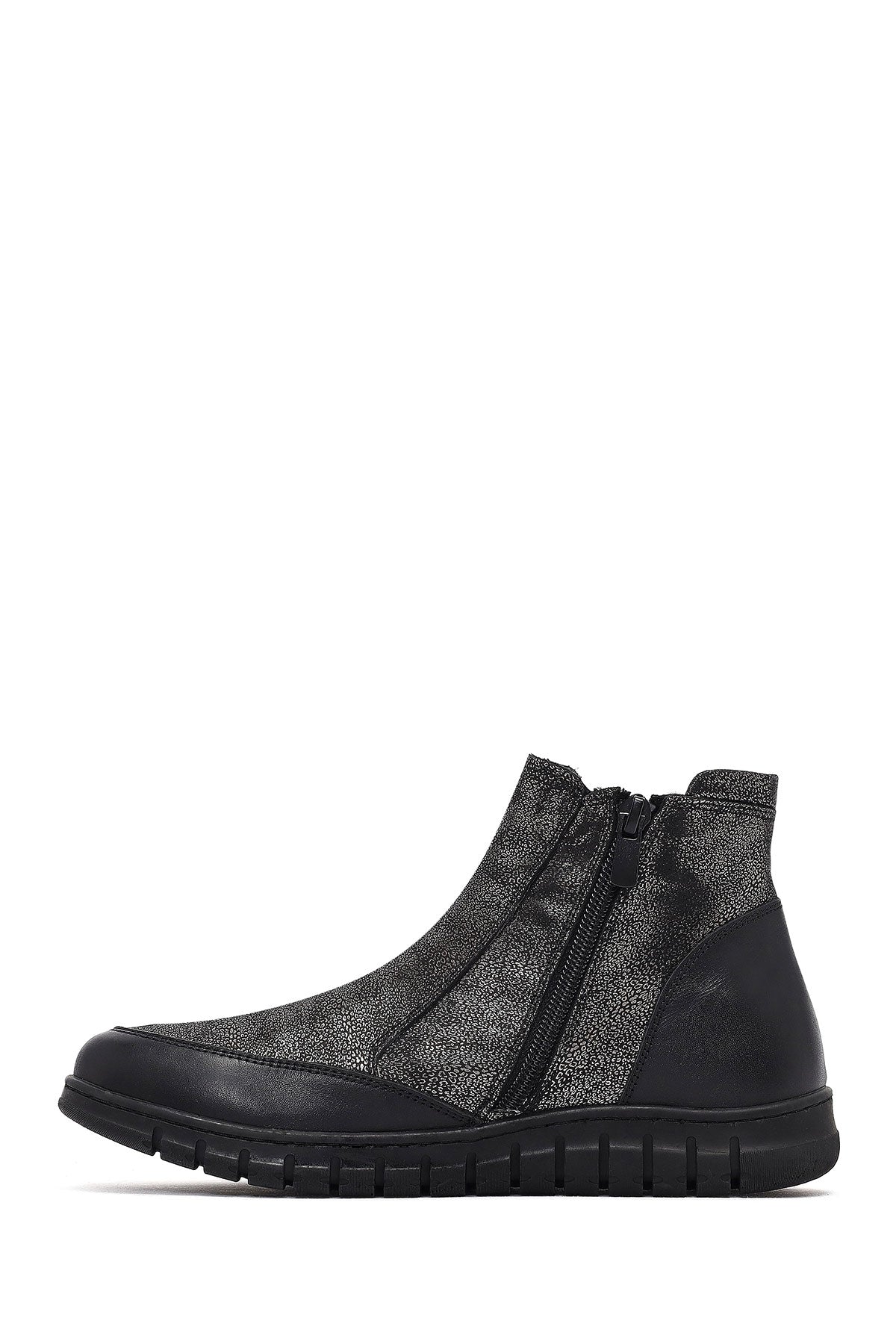 Kadın Siyah Fermuarlı Deri Comfort Bot