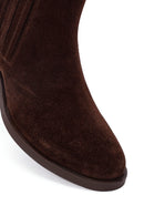 Kadın Kahverengi Fermuarlı Kısa Kalın Topuklu Süet Deri Bot | Derimod