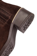 Kadın Kahverengi Fermuarlı Kısa Kalın Topuklu Süet Deri Bot | Derimod