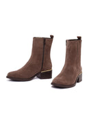 Kadın Vizon Fermuarlı Kısa Kalın Topuklu Süet Deri Bot | Derimod