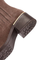 Kadın Vizon Fermuarlı Kısa Kalın Topuklu Süet Deri Bot | Derimod