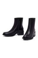 Kadın Siyah Fermuarlı Kısa Kalın Topuklu Deri Bot | Derimod