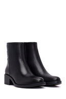 Kadın Siyah Fermuarlı Kısa Kalın Topuklu Deri Bot | Derimod