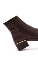 Women's Brown Zippered Short Thick Heeled Leather Boot | Derimod