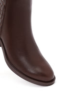 Women's Brown Zippered Short Thick Heeled Leather Boot | Derimod