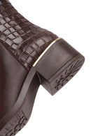 Women's Brown Zippered Short Thick Heeled Leather Boot | Derimod