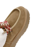 Woman Tan Thick-Soled Suede Leather Teddy Bot | Derimod