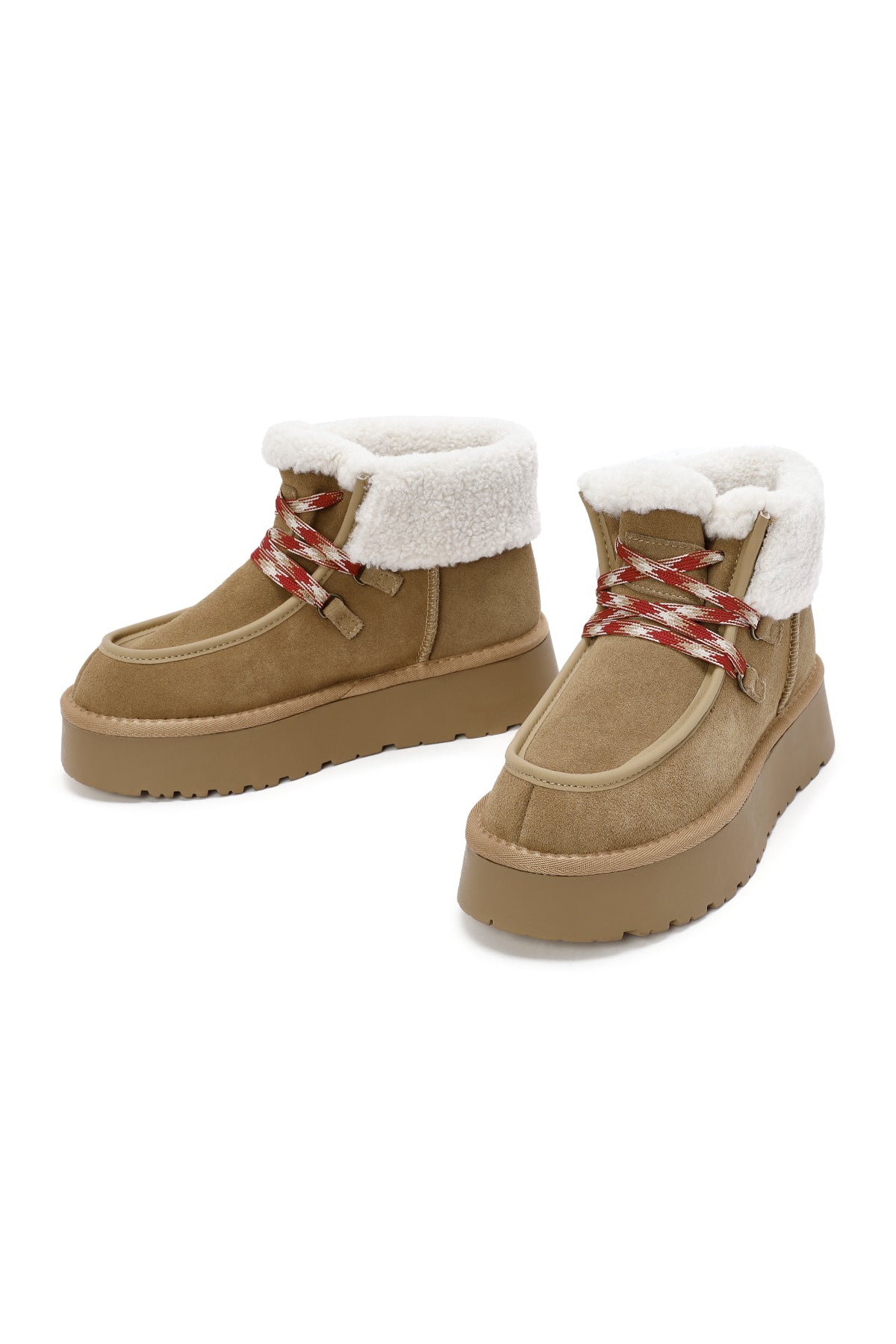 Kadın Taba Kalın Tabanlı Süet Deri Teddy Bot