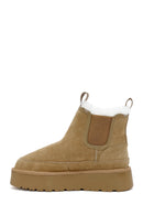 Woman Brown Thick-Soled Teddy Suede Leather Boat | Derimod