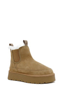 Woman Brown Thick-Soled Teddy Suede Leather Boat | Derimod