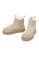 Woman Beige Thick-Soled Teddy Suede Leather Boat | Derimod