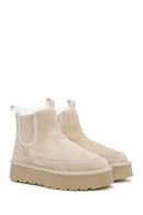 Woman Beige Thick-Soled Teddy Suede Leather Boat | Derimod