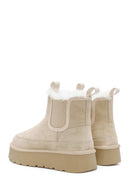 Woman Beige Thick-Soled Teddy Suede Leather Boat | Derimod