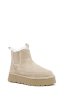 Woman Beige Thick-Soled Teddy Suede Leather Boat | Derimod