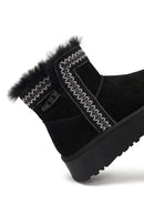 Kadın Siyah Kalın Tabanlı Desenli Süet Deri Teddy Bot | Derimod