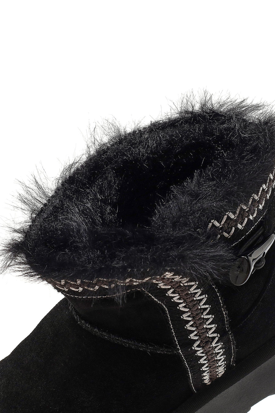 Women's Black Thick-Soled Patterned Suede Leather Teddy Boot
