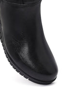 Woman Black Zippered Leather Comfort Boots | Derimod