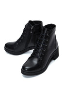 Woman Black Zippered Chunky Heels Leather Casual Boots | Derimod