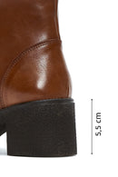 Woman Tan Zippered Chunky Heel Leather Casual Boots | Derimod