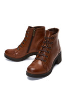 Woman Tan Zippered Chunky Heel Leather Casual Boots | Derimod