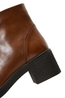 Woman Tan Zippered Chunky Heel Leather Casual Boots | Derimod