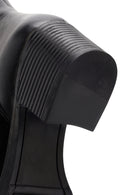 Woman Black Zippered Chunky Heels Leather Boat | Derimod