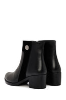 Woman Black Zippered Chunky Heels Leather Boat | Derimod