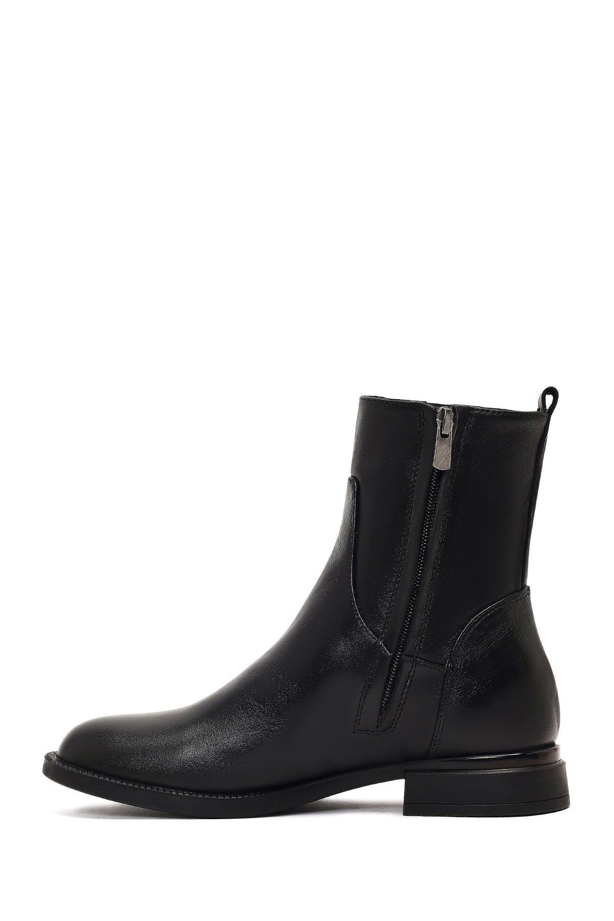 Kadın Siyah Fermuarlı Deri Bot