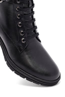 Woman Black Zippered Chunky Heels Leather Boat | Derimod