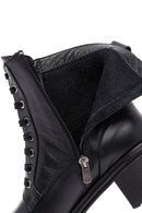 Woman Black Zippered Chunky Heels Leather Boat | Derimod