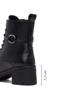 Woman Black Zippered Chunky Heels Leather Boat | Derimod