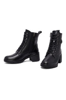 Woman Black Zippered Chunky Heels Leather Boat | Derimod