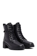 Woman Black Zippered Chunky Heels Leather Boat | Derimod