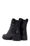 Woman Black Zippered Chunky Heels Leather Boat | Derimod