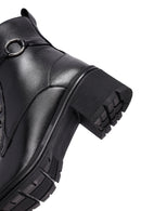 Woman Black Zippered Chunky Heels Leather Boat | Derimod