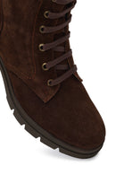 Women's Brown Zippered Thick Heeled Suede Leather Boot | Derimod