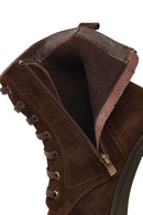 Women's Brown Zippered Thick Heeled Suede Leather Boot | Derimod