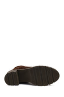 Women's Brown Zippered Thick Heeled Suede Leather Boot | Derimod