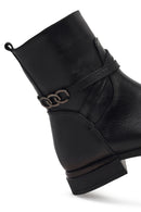 Women's Black Zippered Buckled Leather Boot | Derimod