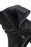 Women's Black Zippered Buckled Leather Boot | Derimod