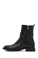 Women's Black Zippered Buckled Leather Boot | Derimod