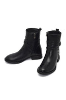 Women's Black Zippered Buckled Leather Boot | Derimod
