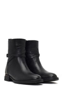 Women's Black Zippered Buckled Leather Boot | Derimod