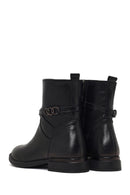 Women's Black Zippered Buckled Leather Boot | Derimod