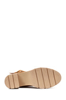 Women's Tan Thick Heeled Zippered Suede Leather Boot | Derimod