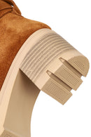 Women's Tan Thick Heeled Zippered Suede Leather Boot | Derimod