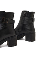 Kadın Siyah Fermuarlı Kalın Topuklu Deri Bot | Derimod