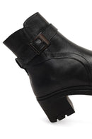 Kadın Siyah Fermuarlı Kalın Topuklu Deri Bot | Derimod