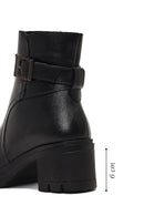 Kadın Siyah Fermuarlı Kalın Topuklu Deri Bot | Derimod