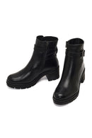 Kadın Siyah Fermuarlı Kalın Topuklu Deri Bot | Derimod